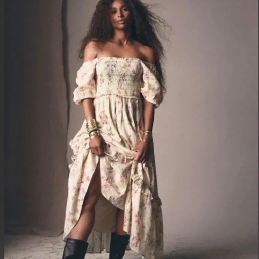 NWT GAP X LOVESHACKFANCY floral puff sleeve maxi dress size S